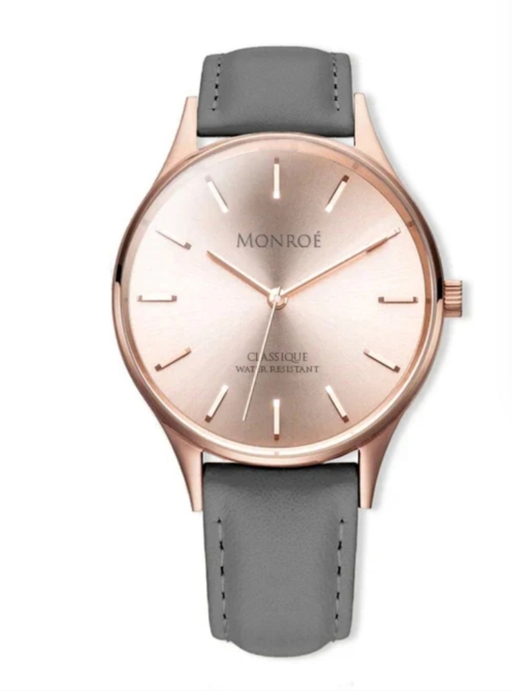 Monroe Rose Gold & Grey Leather Quartz Watch